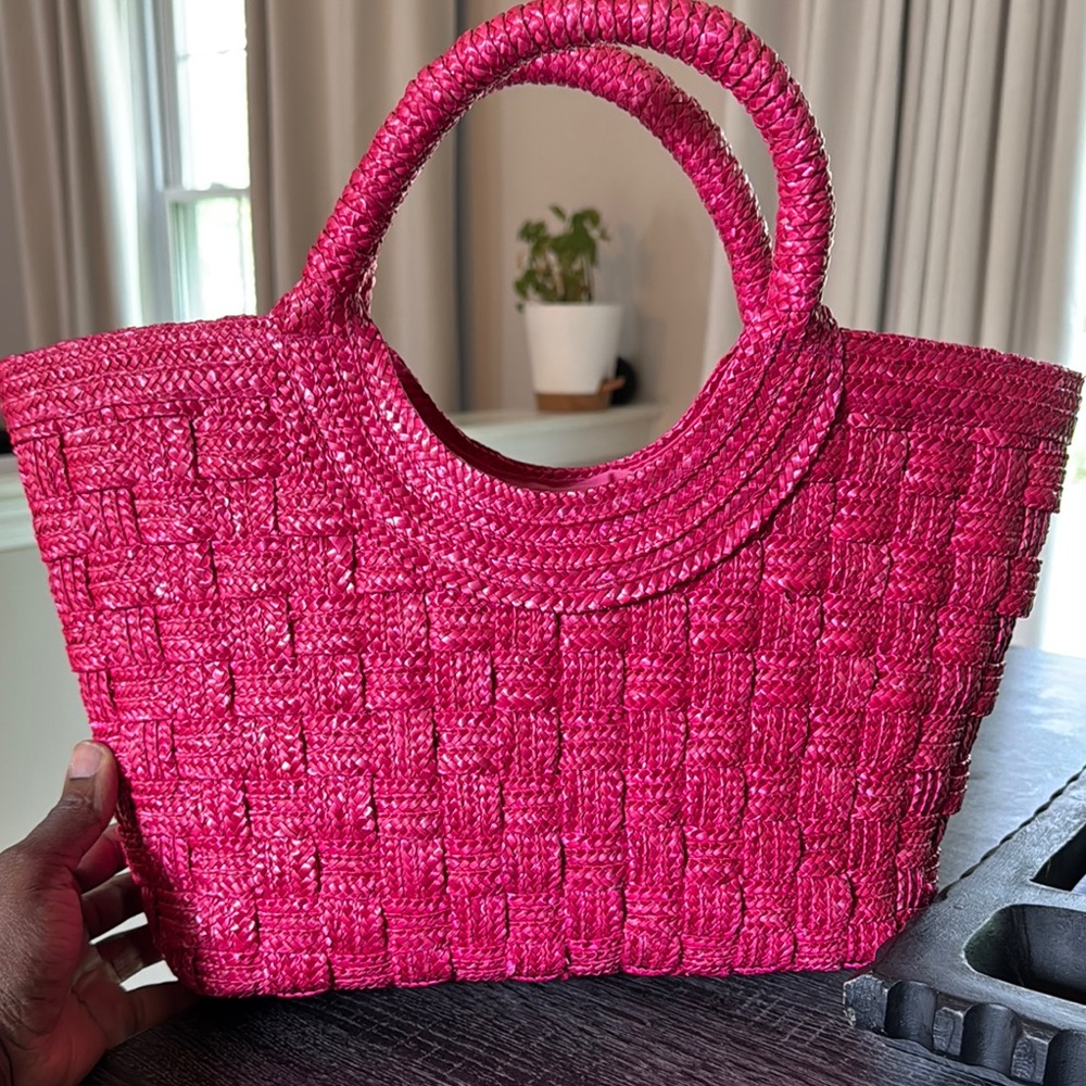 Pink Woven Tote Bag